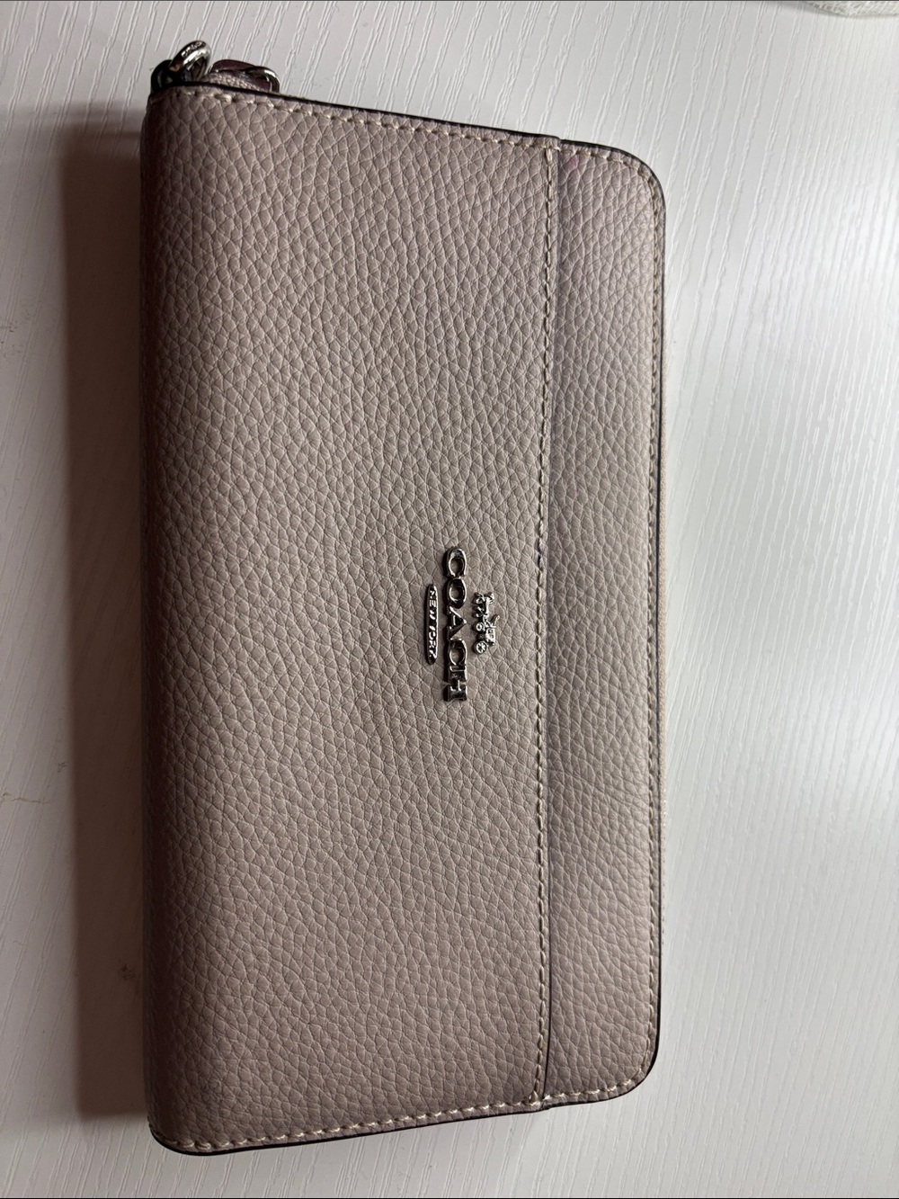 Coach Pebbled Leather Zip-Around Wallet in Light Taupe